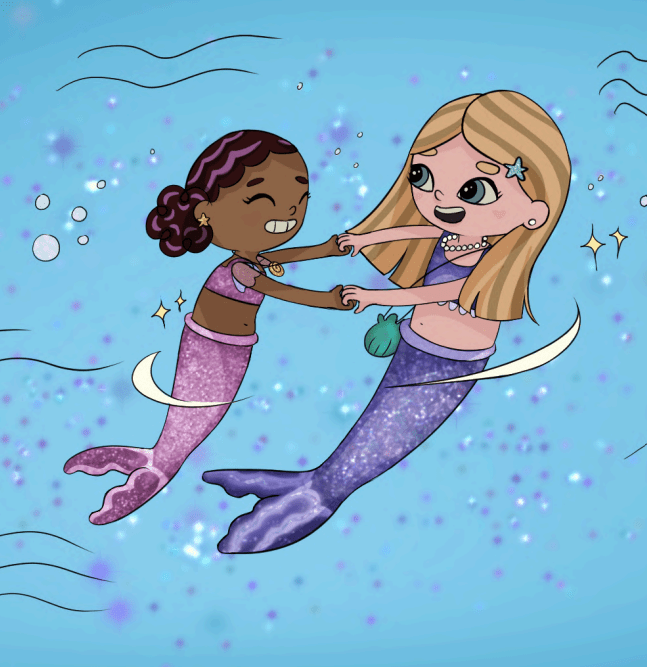 Mermaid Sisters mascottes Britt en Frida in vrolijke illustratie