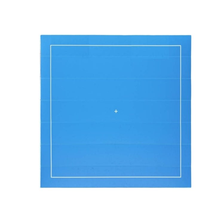 Blauwe vierkante MMS AirTrack, ideaal voor turnen, freestyle en martial arts, met een veilige, opblaasbare vloer.