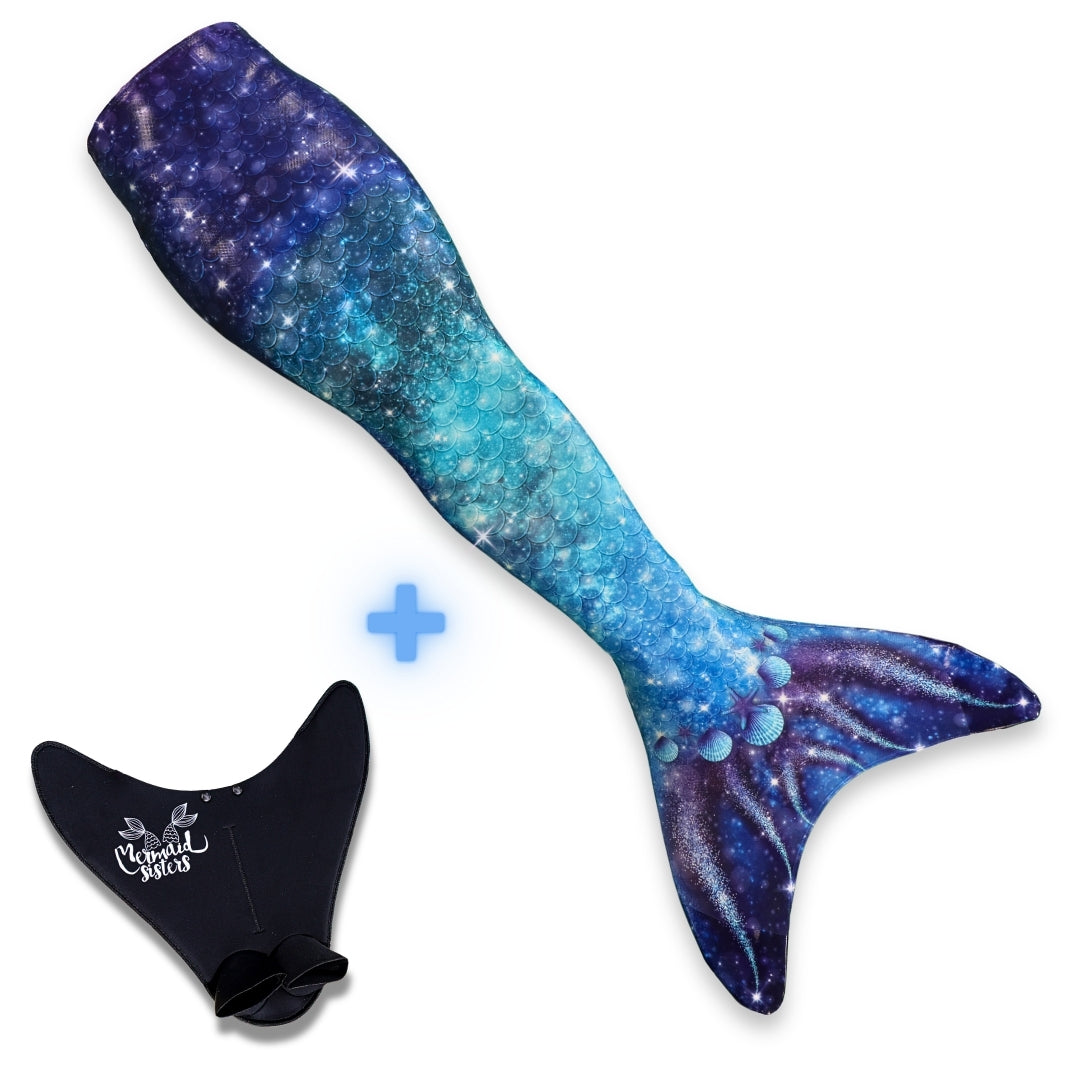 Lichtgewicht zeemeerminstaart in blauwgroene tinten met glinsterende sterren, perfect voor zwemplezier met de Star of the Sea