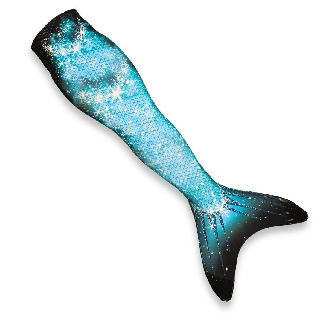 Lichtgewicht zeemeerminstaart Sparkle Splash in diepblauw met sprankelende accenten, perfect voor comfortabel zwemmen.