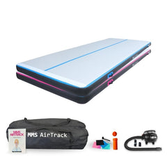 MMS AirTrack Advanced in blauw en roze, met accessoires en een draagtas, ideaal voor binnen- en buitensport.