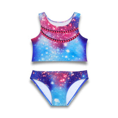 Bikiniset Prinses Tara in blauw-paarse kleuren met schubbenpatroon, perfect voor een zeemeerminervaring of zwembadplezier.